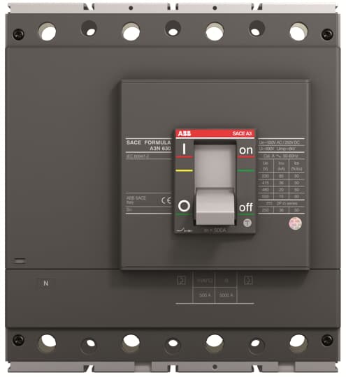A3N 630 TMF 500-5000 4p F F InN=100%In  (MCCB, 500AT/630AF, 4P, 36 kA, FIXED THERM. MAGNET. TRIP UNIT)