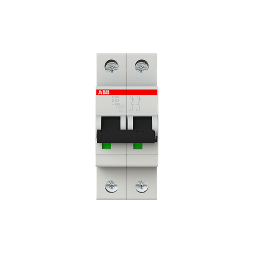 [2CDS252001R0634] S202-C 63 (MCB, 63A, 2P, 10 kA, IEC/EN60947-2)
